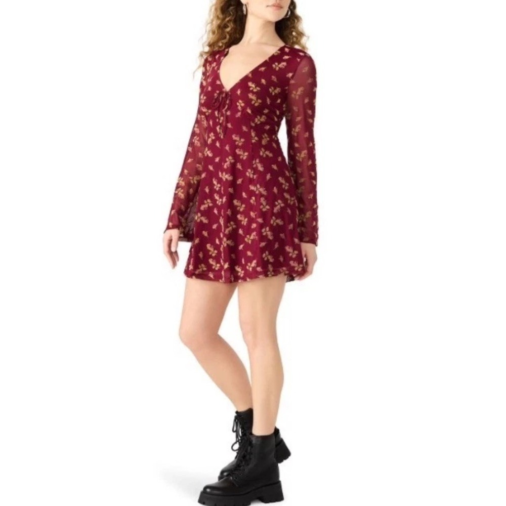 Betsey Johnson Women's Babydoll Mini Dress Size Large Floral Burgandy NWT